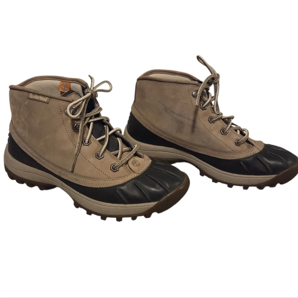 Timberland Canard Duck Leather‎ Rain Winter Boots Short Low Womens 8 Lace Up Tan